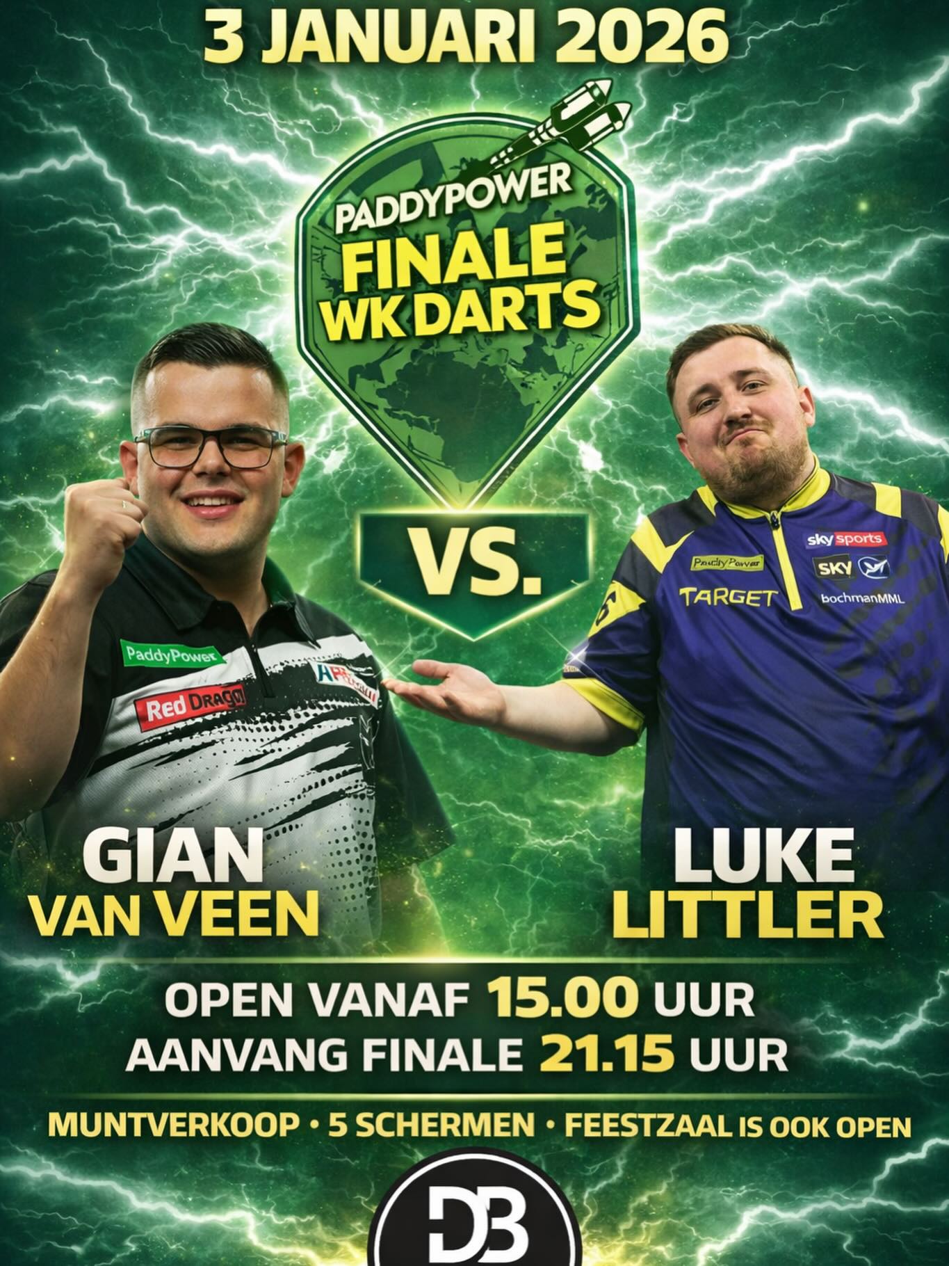 Gelukkig toch een Nederlander in de finale van het WK Darts! 🎯🇾🇪

Morgen te zien op 5 schermen!
We werken morgen met munten dus vergeet ze niet mee te nemen!