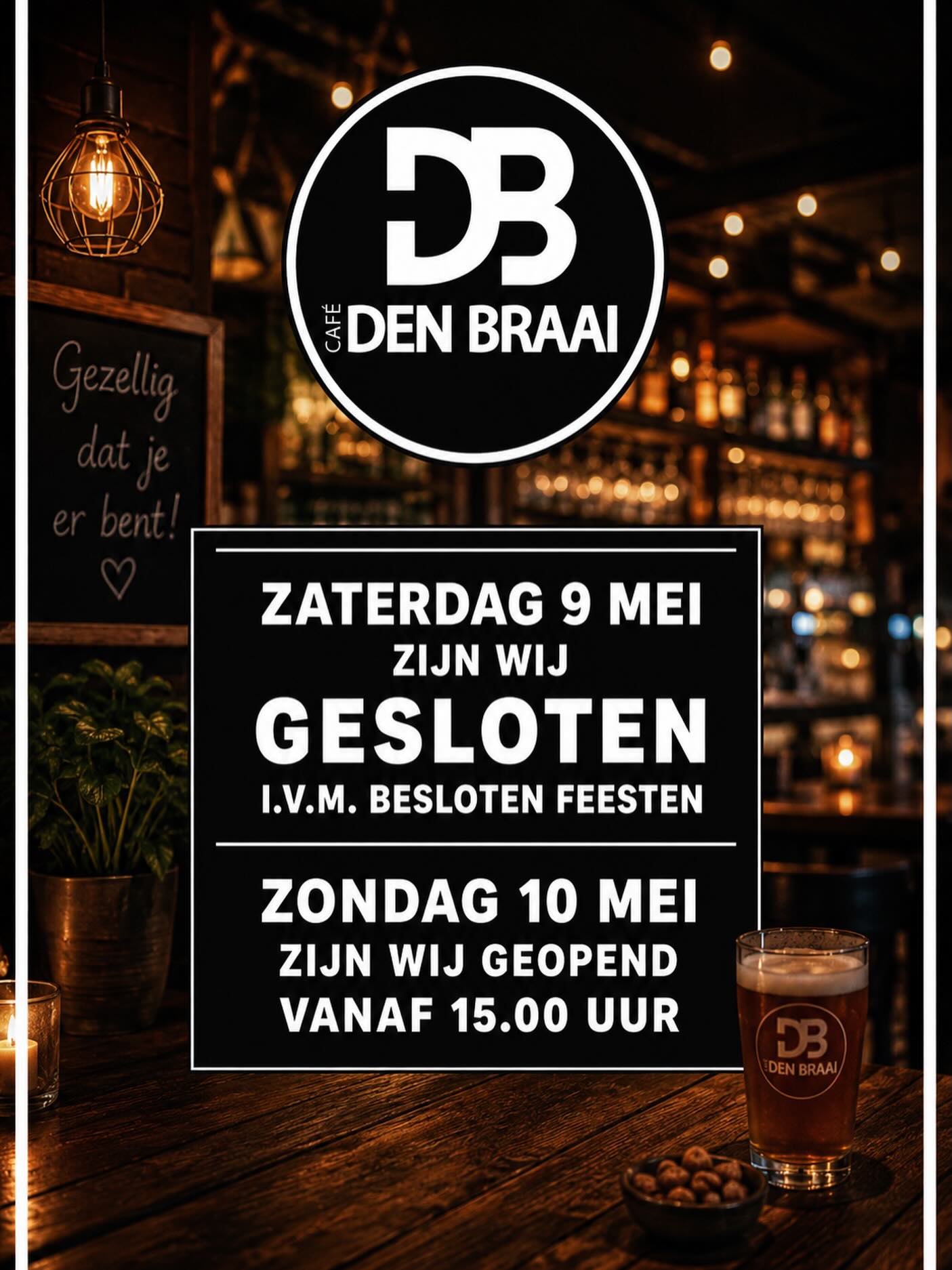 Vandaag zijn we een dagje gesloten in verband met besloten feesten, morgen zijn we er weer vanaf 15.00 uur voor de allerleukste zondagborrels!🍺🍸
